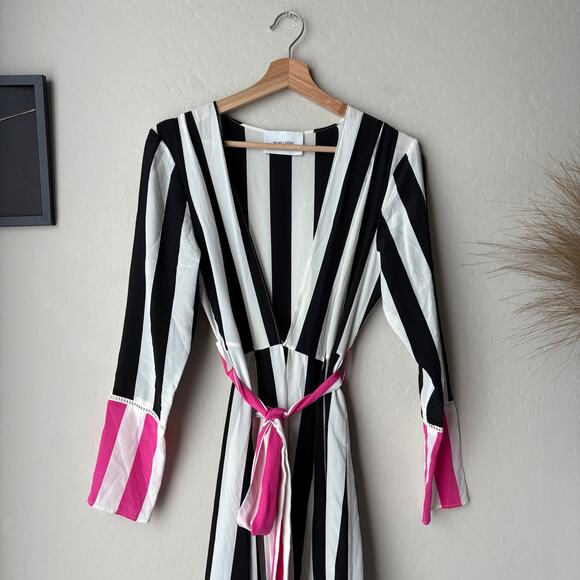 We Are‎ Leone Dress Silk Contrast Maxi Cardigan Striped Belted Long Sleeve S/M - Picture 3 of 14